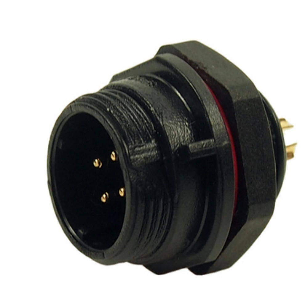 SP1312/P4 Вилка 4 контакти на панель, IP68, 200В, 5А, пайка, WEIPU SP1312/P4 Вилка 4 контакти на панель, IP68, 200В, 5А, пайка, WEIPU